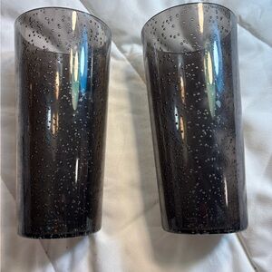 Set of Two Black Bubble Glass Tumblers 7”
